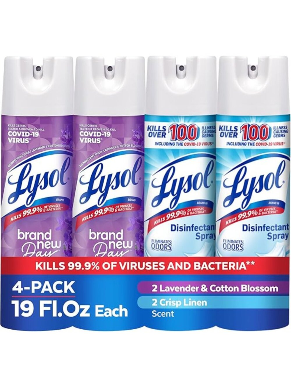 Lysol Disinfectant Spray Lavender Cotton Blossom Crisp Linen 4 Pack